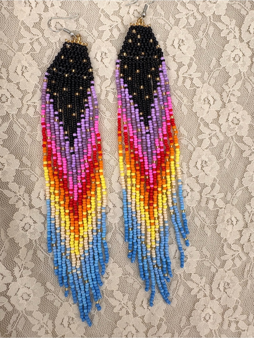 Handmade | Over the Rainbow | Beaded Fringe Earrings | NWT